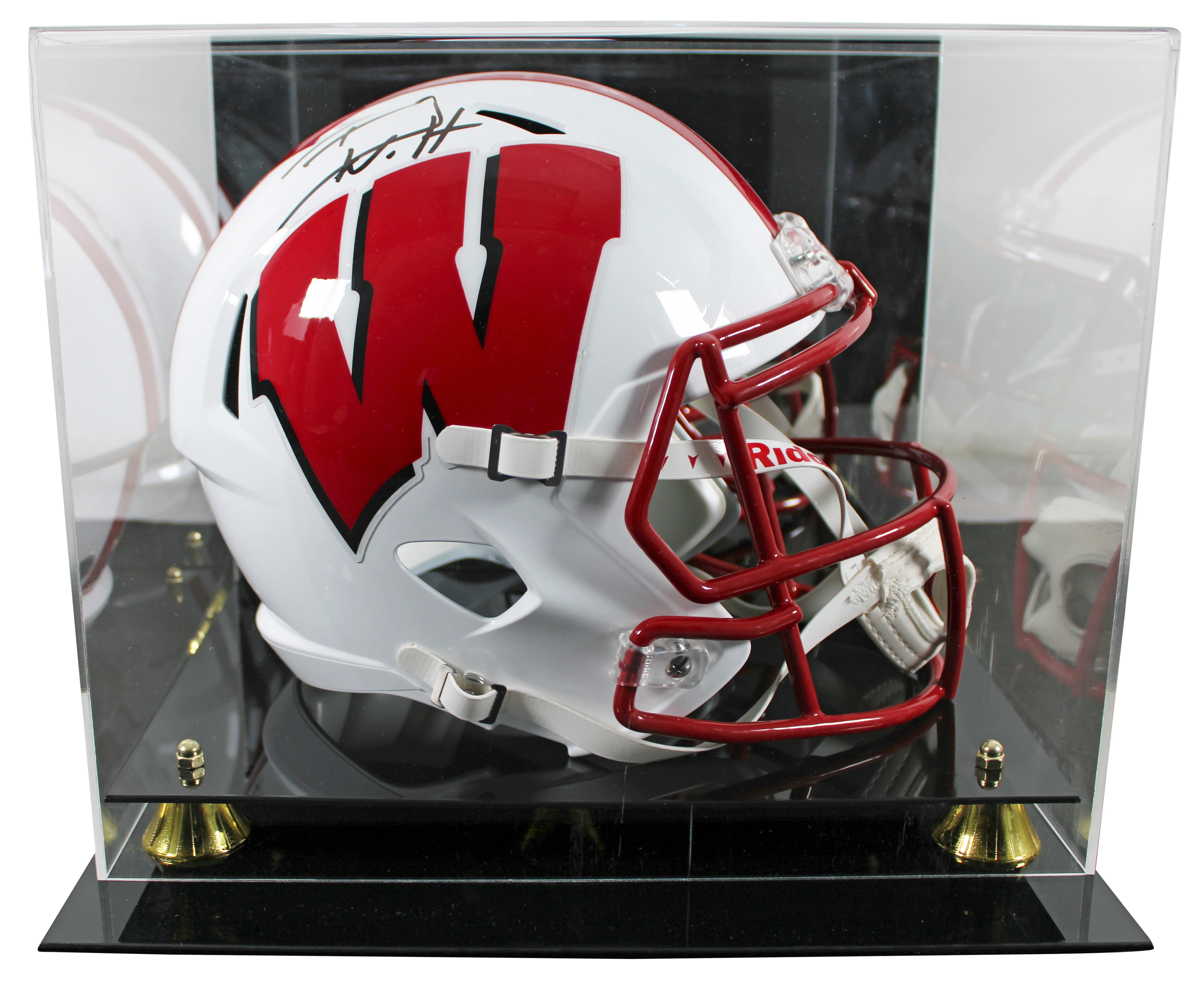 Wisconsin T.J. Watt Signed Full Size Speed Rep Helmet W/ Case BAS Witnessed - Image 2