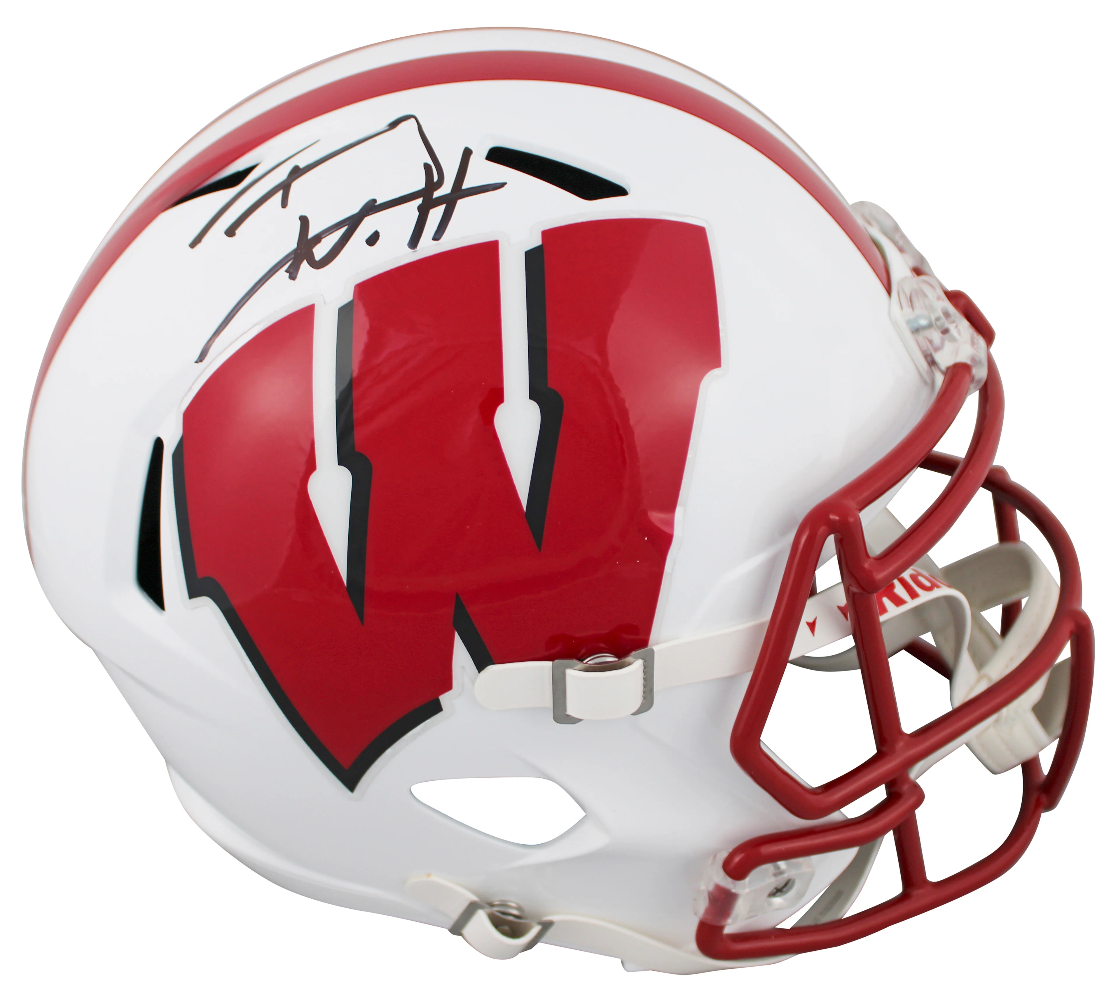 Wisconsin T.J. Watt Signed Full Size Speed Rep Helmet W/ Case BAS Witnessed - Image 3