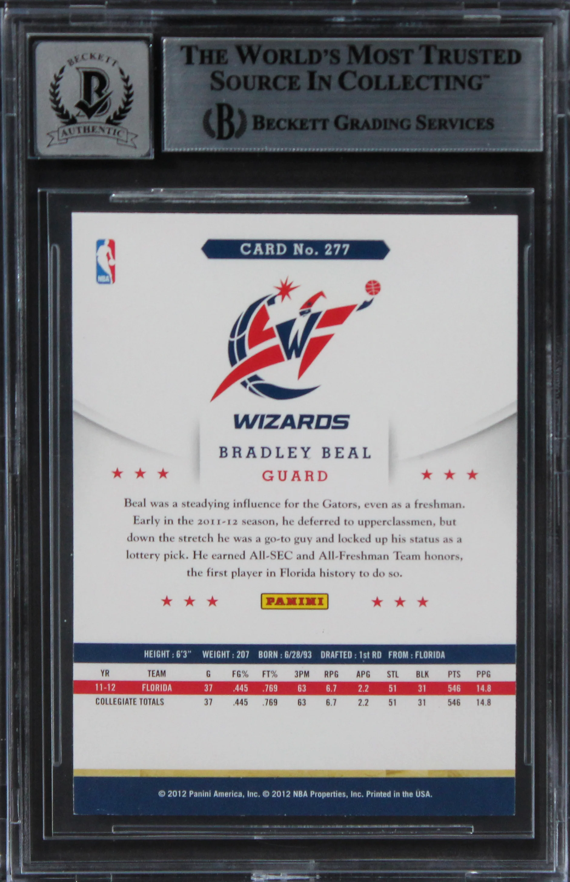 Wizards Bradley Beal Signed 2012 Hoops #277 Rookie Card Auto 10 BAS Slabbed - Image 3