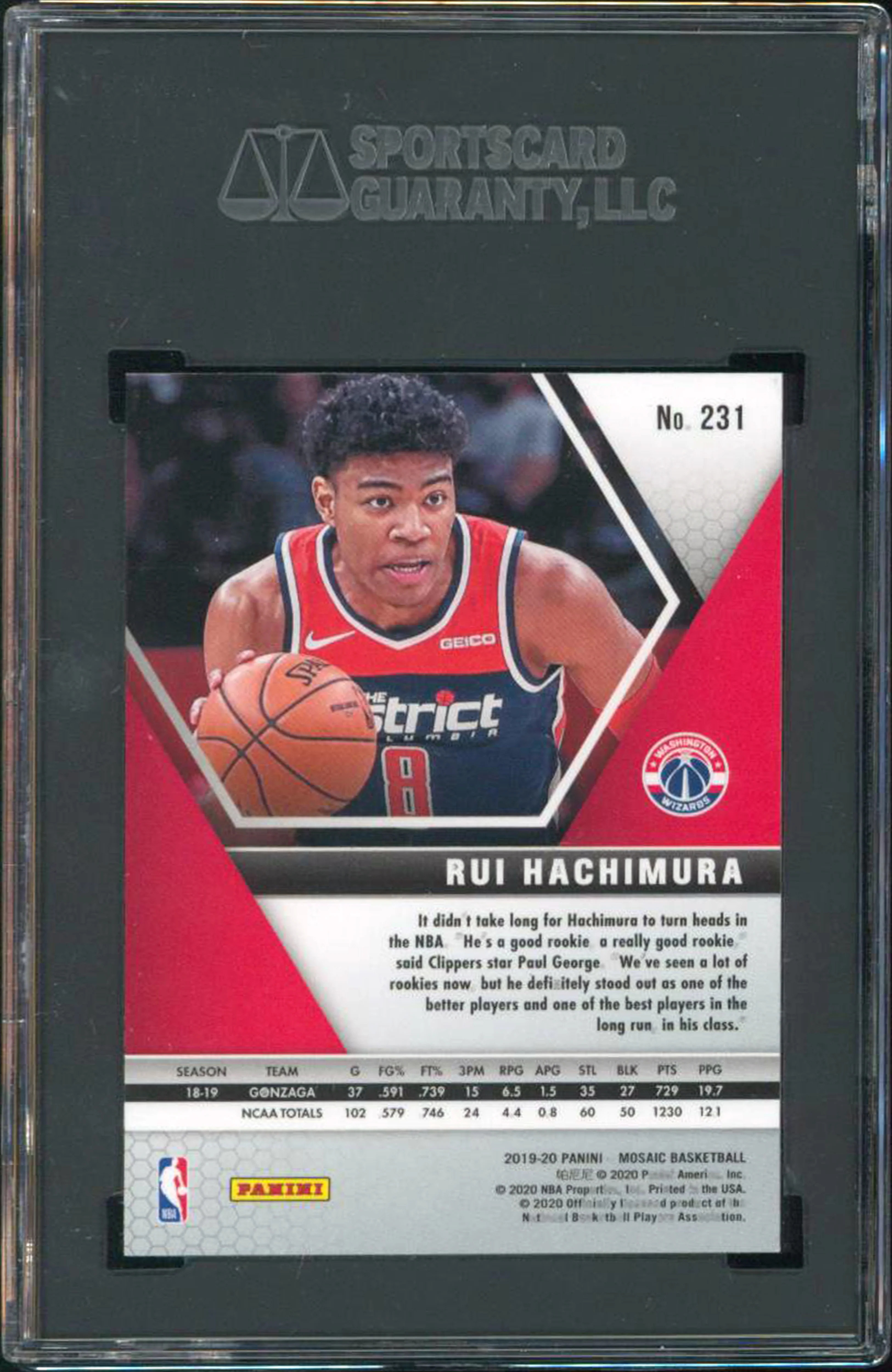 Wizards Rui Hachimura 2019 Panini Mosaic #231 Card Graded Gem Mint 10! SGC - Image 3