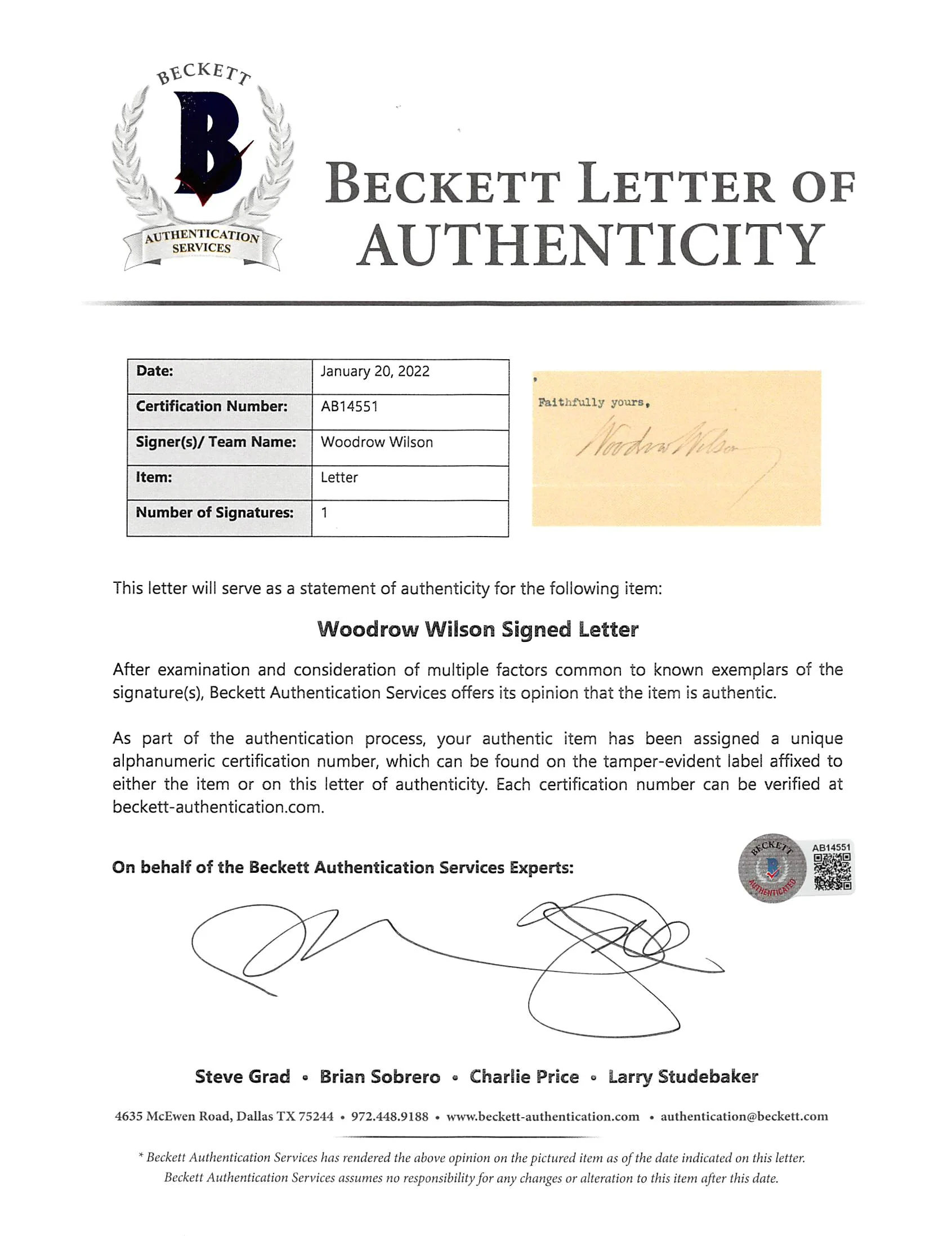 Woodrow Wilson Authentic Signed 8x10 Letter August 10, 1912 BAS #AB14551 - Image 4