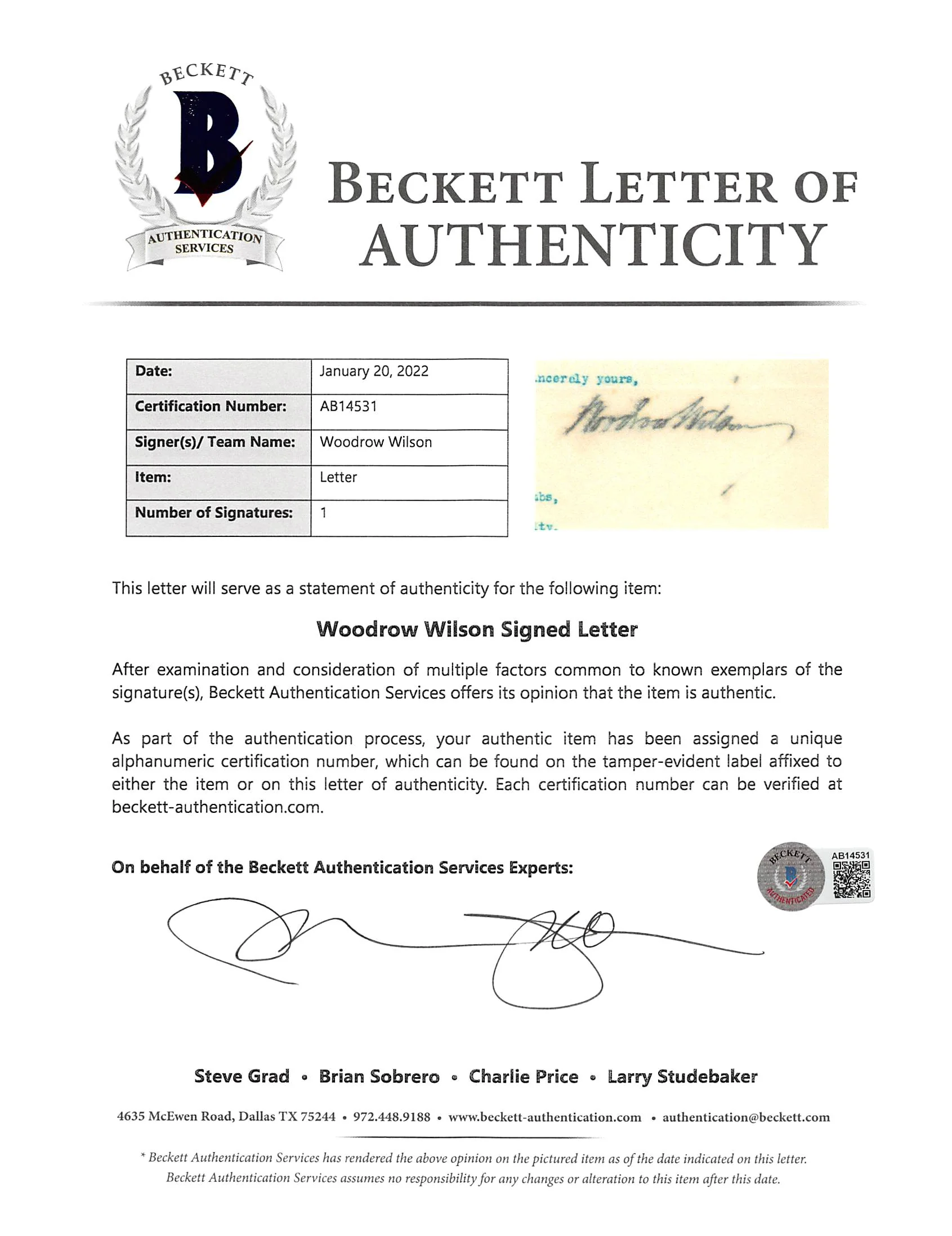 Woodrow Wilson Signed 7x8.8 1913 Letter On White House Letterhead BAS #AB14531 - Image 4