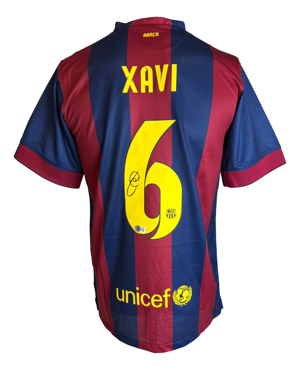 Xavi Signed Barcelona 2014/15 Nike Soccer Jersey BAS