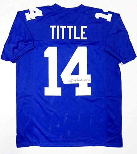 Y.A. Tittle Autographed Blue Pro Style Jersey W/ HOF- JSA W Authenticated *M4 - Image 4
