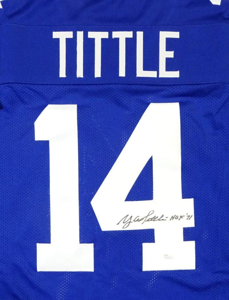 Y.A. Tittle Autographed Blue Pro Style Jersey W/ HOF- JSA W Authenticated *M4 - Image 6