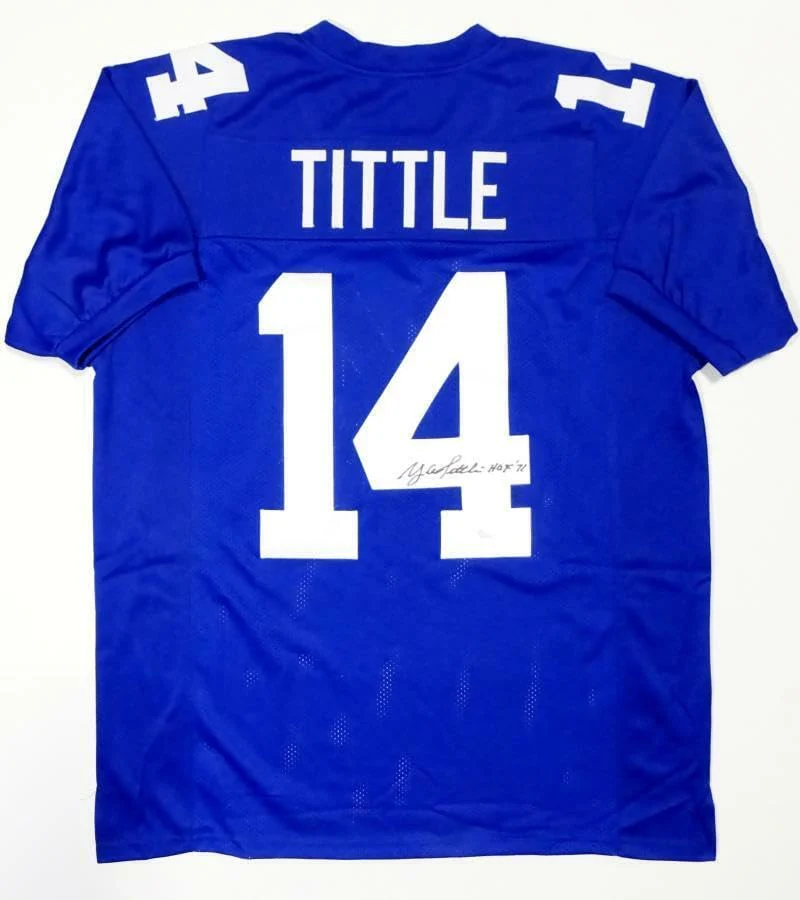 Y.A. Tittle Autographed Blue Pro Style Jersey W/ HOF- JSA W Authenticated *M4 - Image 8