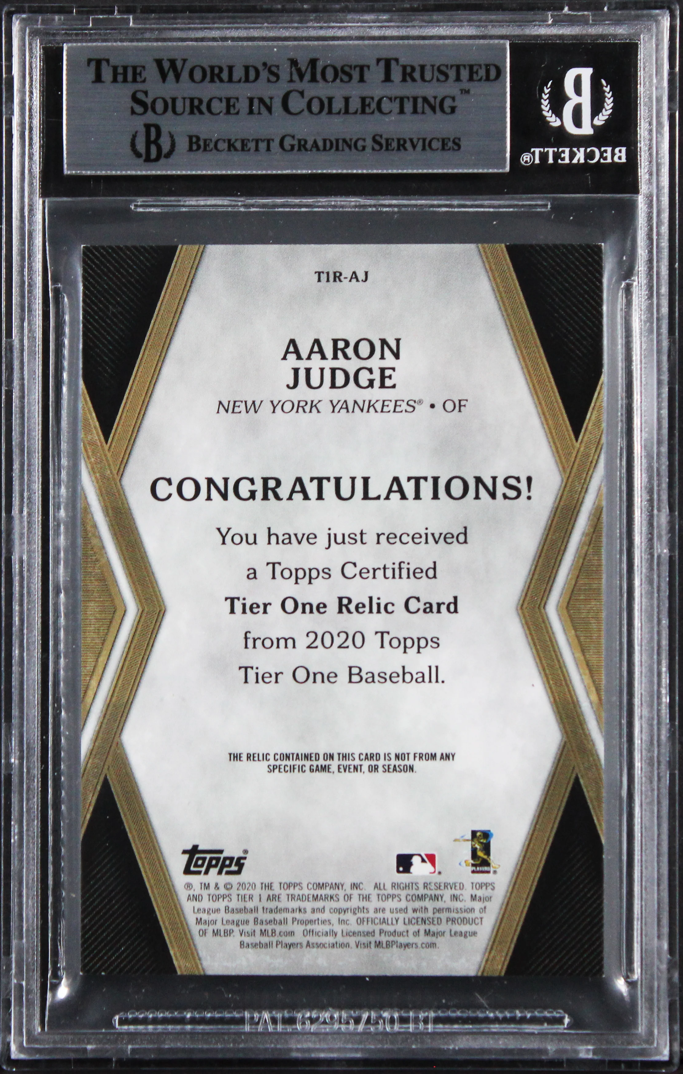 Yankees Aaron Judge Signed 2020 Topps Tier One Relics #T1RAJ Card BAS Slabbed - Image 3