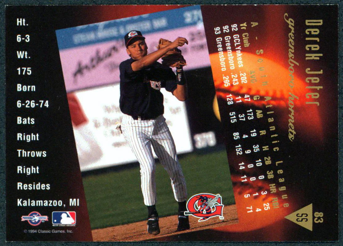 Yankees Derek Jeter Signed 1994 Classic's Best Gold #83 Rookie Card JSA #BB63199 - Image 3