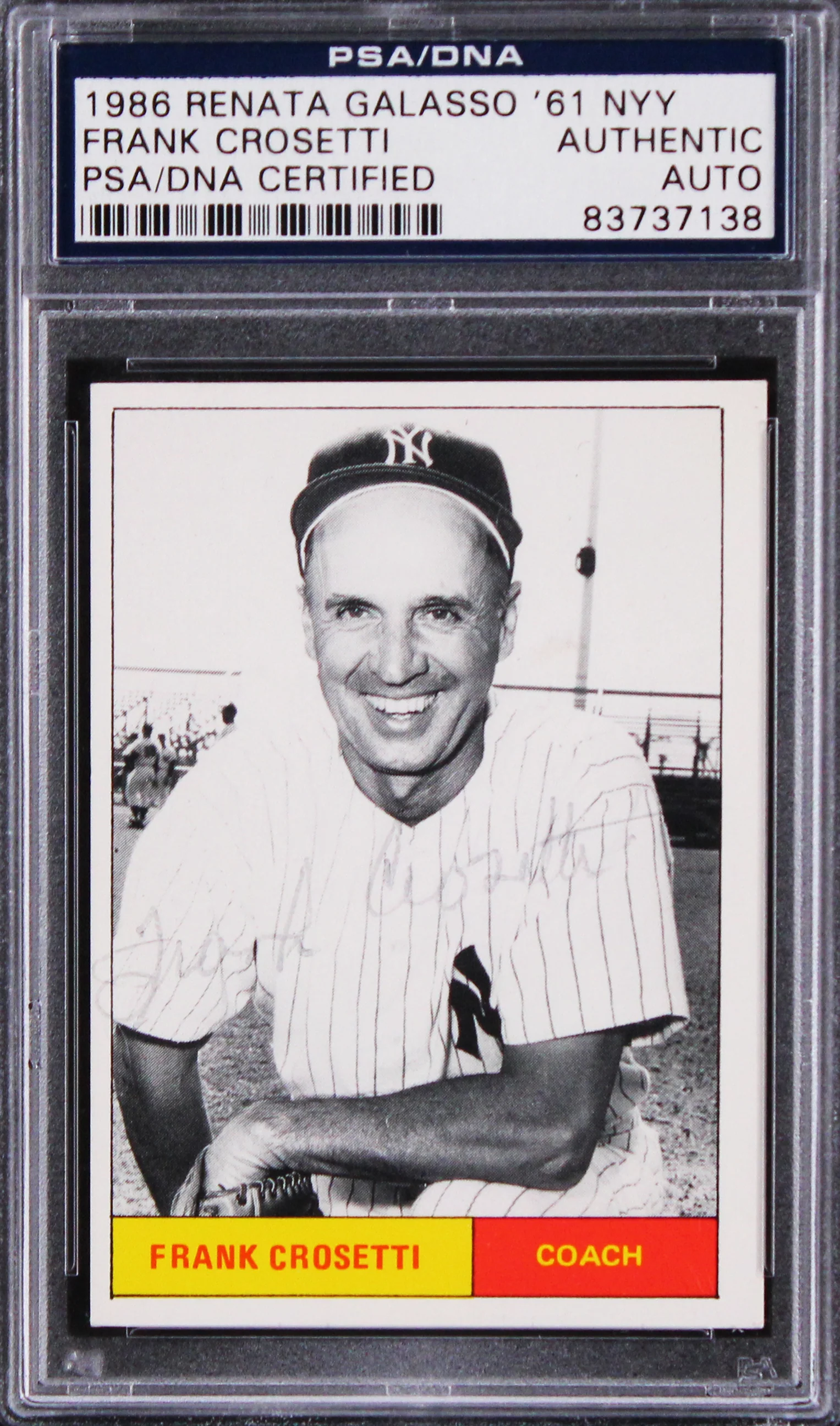 Yankees Frank Crosetti Signed 1986 Renata Galasso '61 NYY Card PSA/DNA Slabbed - Image 2