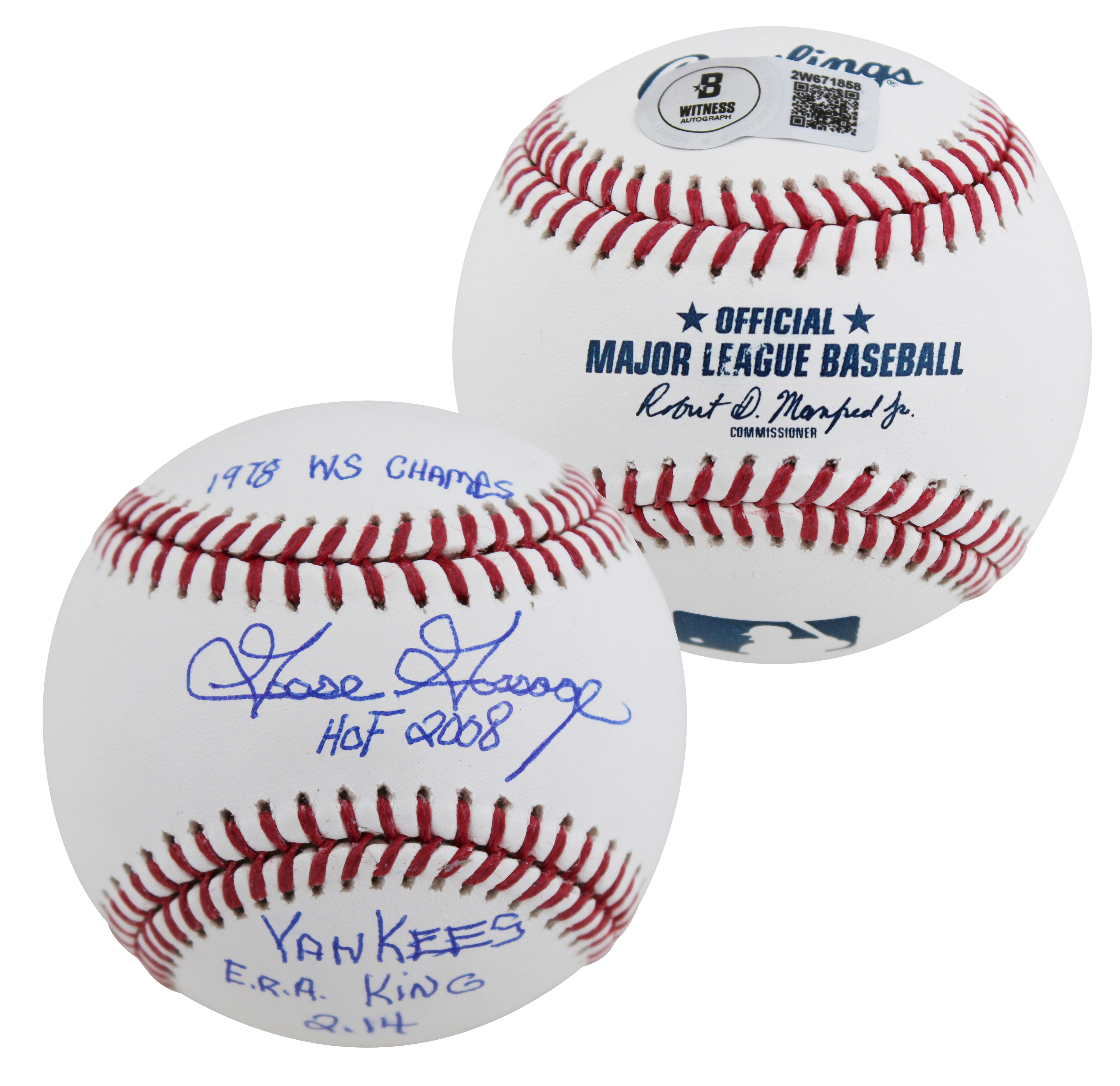 Yankees Goose Gossage "3x Insc ERA King" 2.14 Signed Oml Baseball BAS Witnessed - Image 2