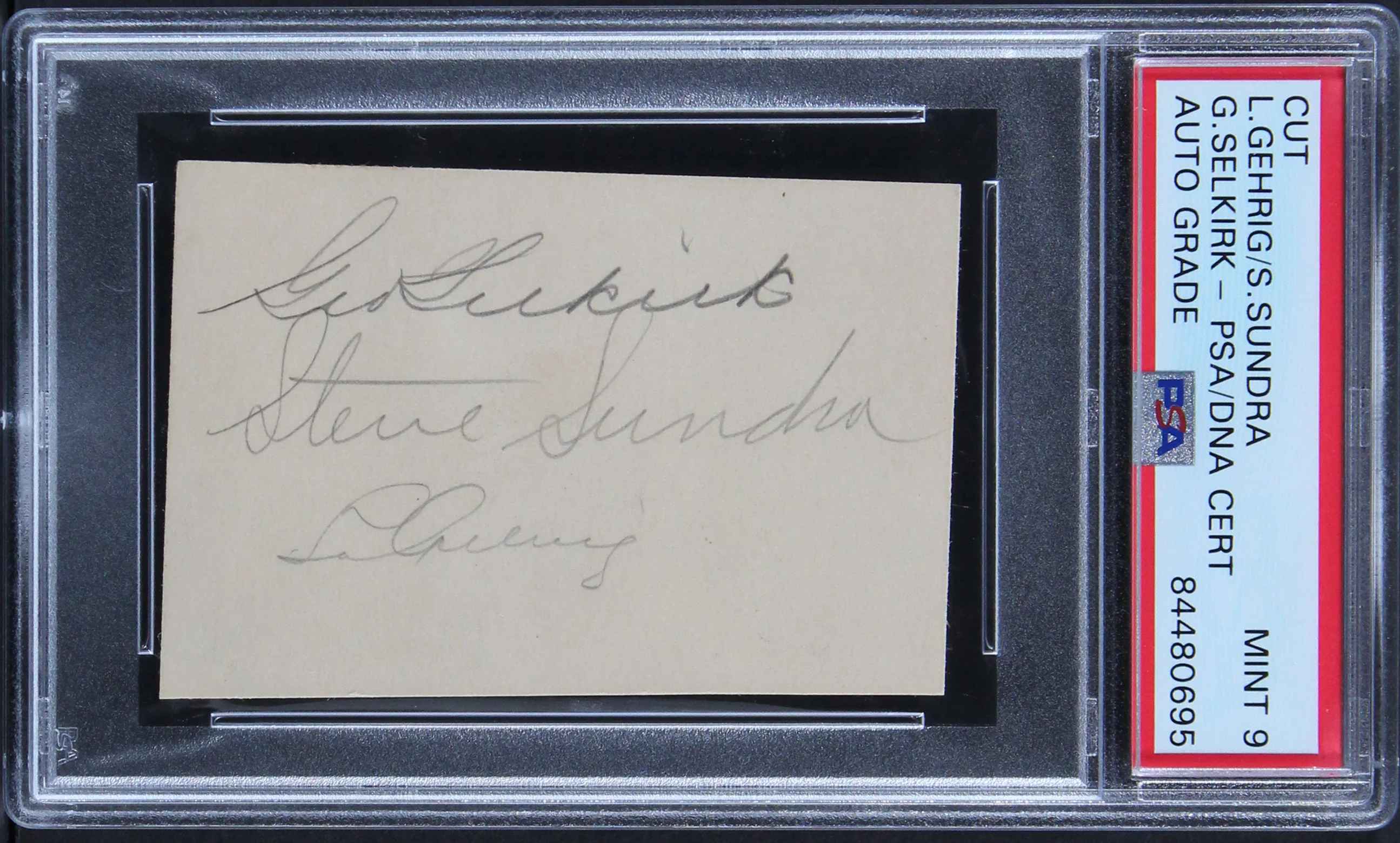 Yankees Lou Gehrig +2 Signed 2x3 Cut Signature Autos Graded Mint 9! PSA Slabbed - Image 2
