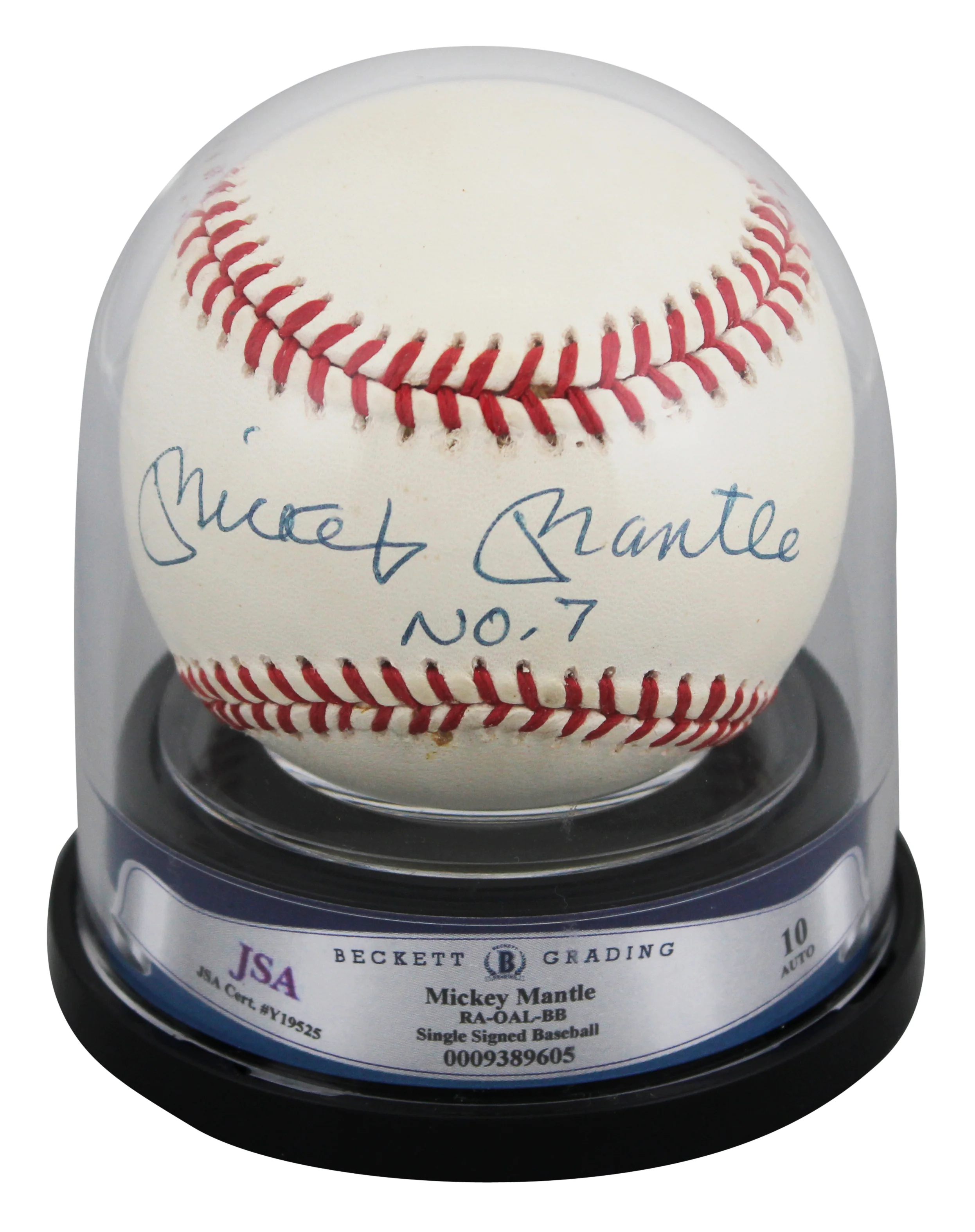 Yankees Mickey Mantle "No. 7" Authentic Signed OAL Baseball Auto 10! BAS Encap