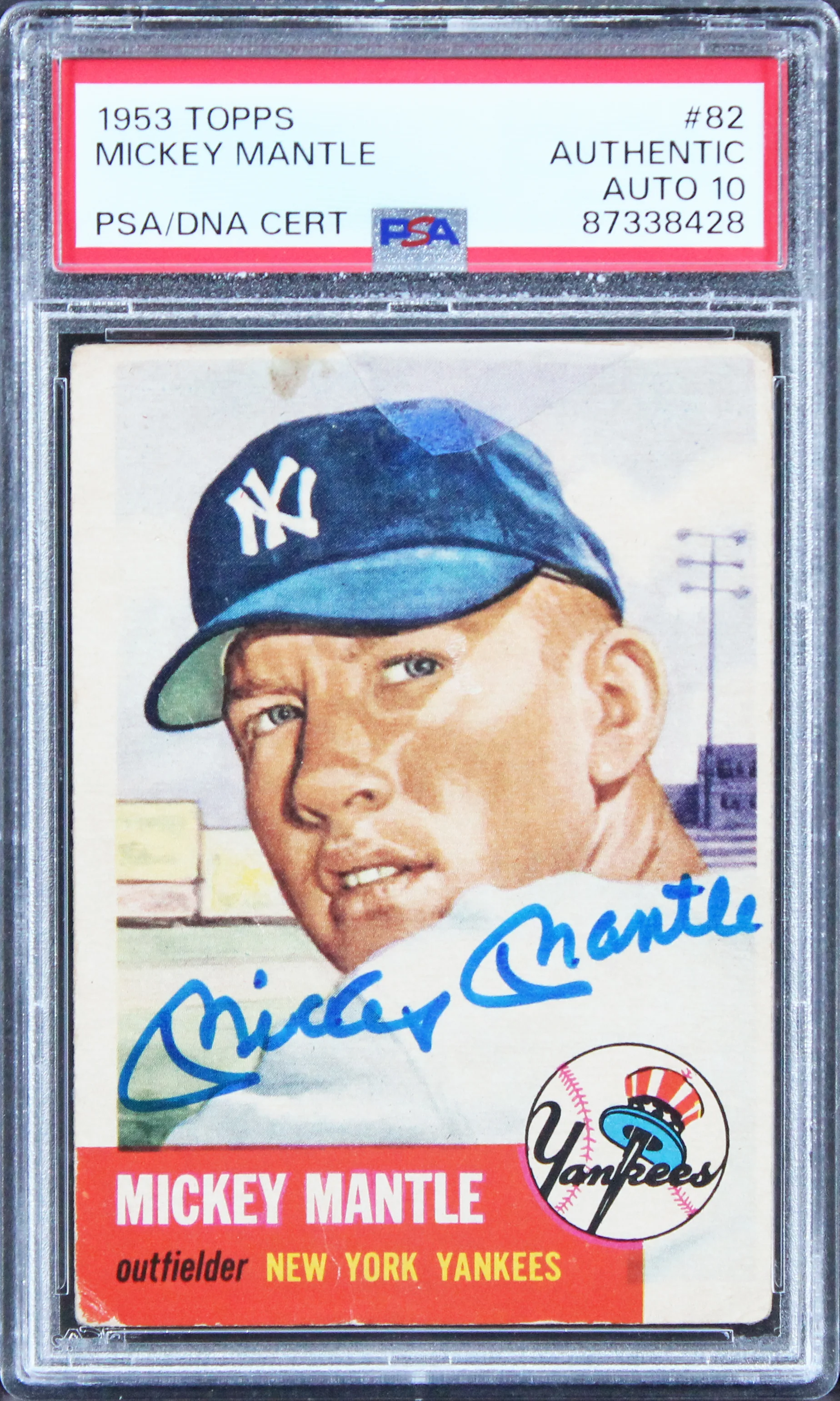 Yankees Mickey Mantle Signed 1953 Topps #82 Card Auto Graded 10! PSA/DNA Slabbed - Image 2