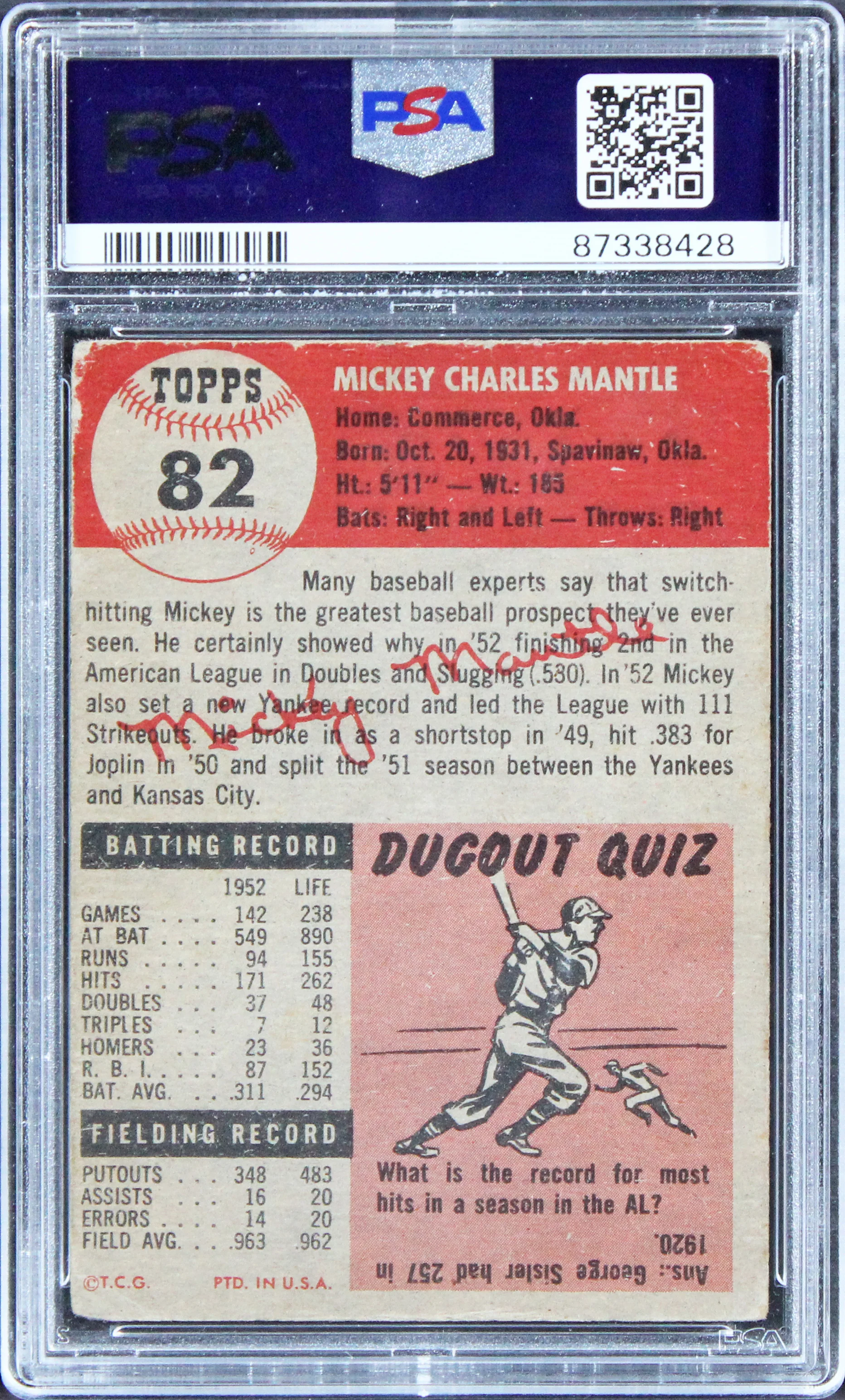 Yankees Mickey Mantle Signed 1953 Topps #82 Card Auto Graded 10! PSA/DNA Slabbed - Image 3