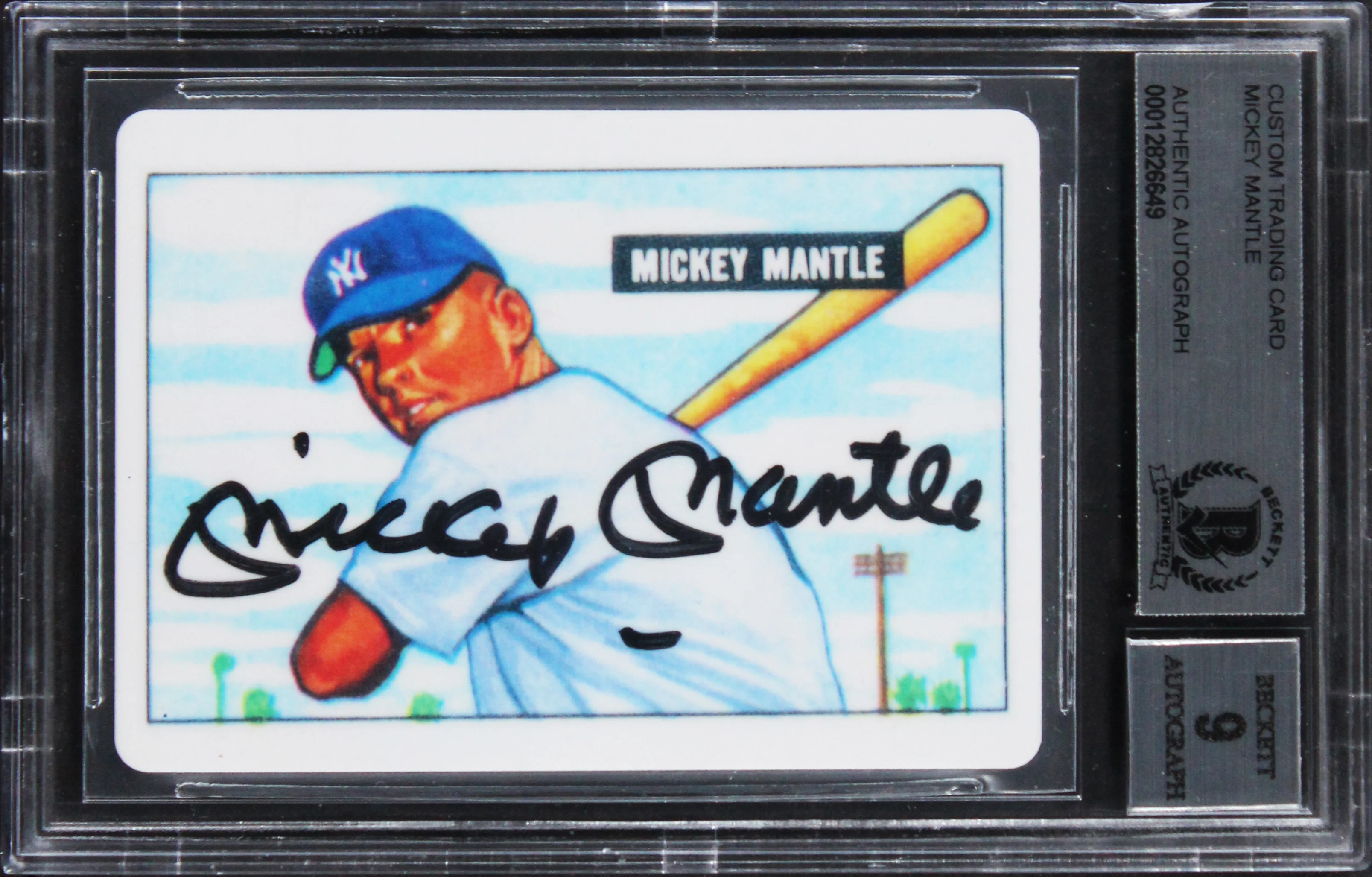 Yankees Mickey Mantle Signed Custom Trading Card Auto Grade Mint 9! BAS Slabbed - Image 2