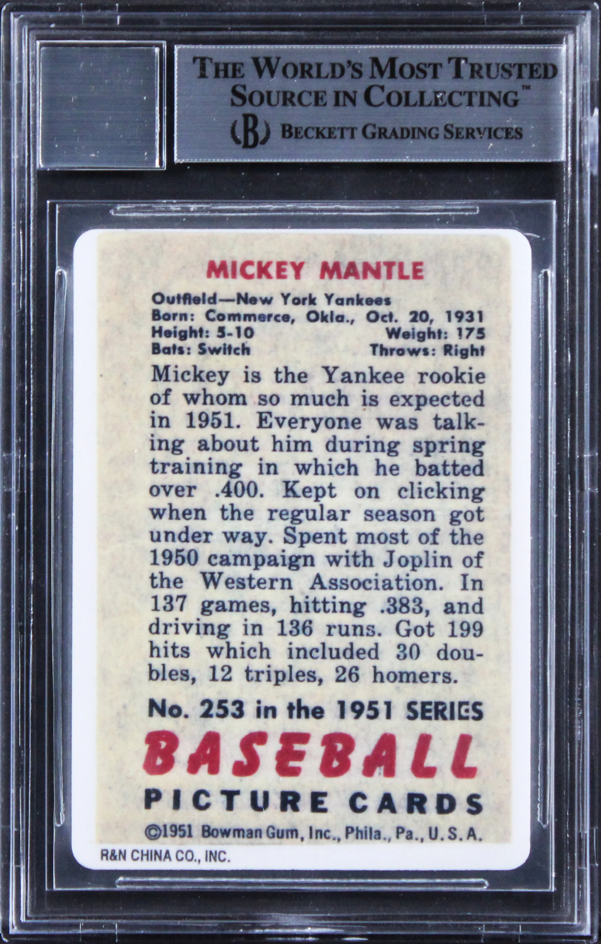 Yankees Mickey Mantle Signed Custom Trading Card Auto Grade Mint 9! BAS Slabbed - Image 3