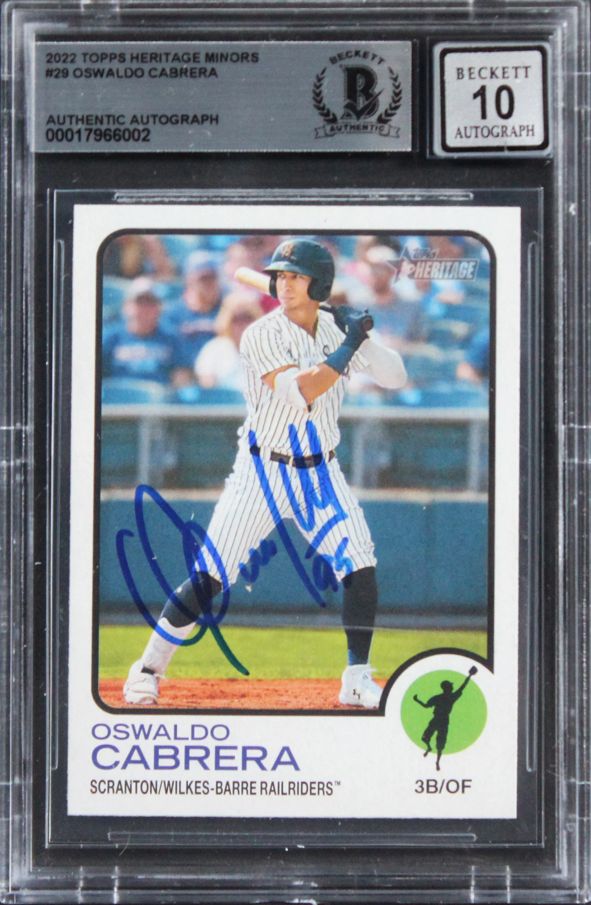 Yankees Oswaldo Cabrera Signed 2022 Topps Heritage M #29 Card Auto 10! BAS Slab - Image 2