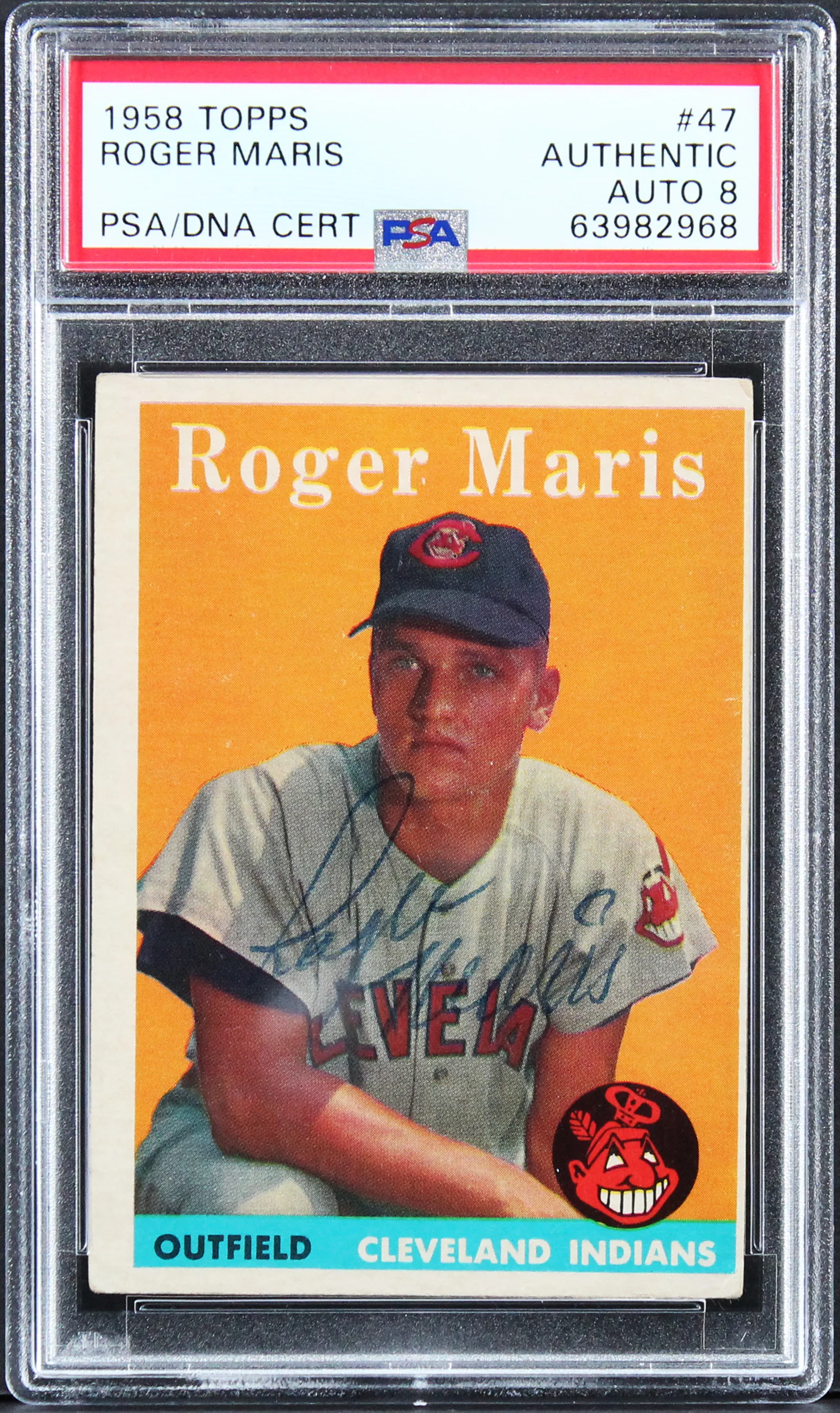 Yankees Roger Maris Signed 1958 Topps #47 Card Auto Graded NM-MT 8! PSA Slabbed - Image 2