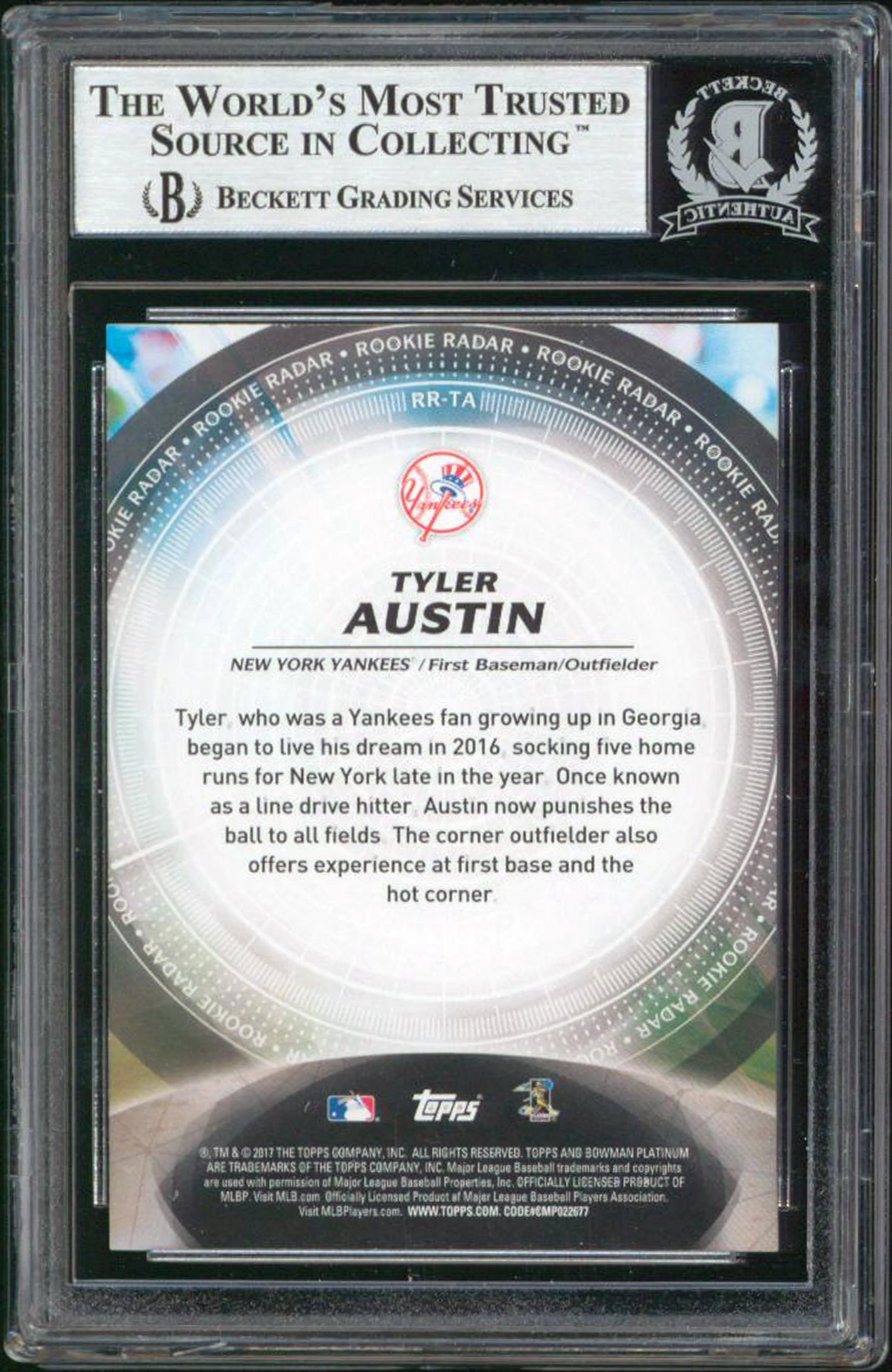 Yankees Tyler Austin Signed 2017 Bowman Platinum Rookie #RRTA Card BAS Slabbed - Image 3