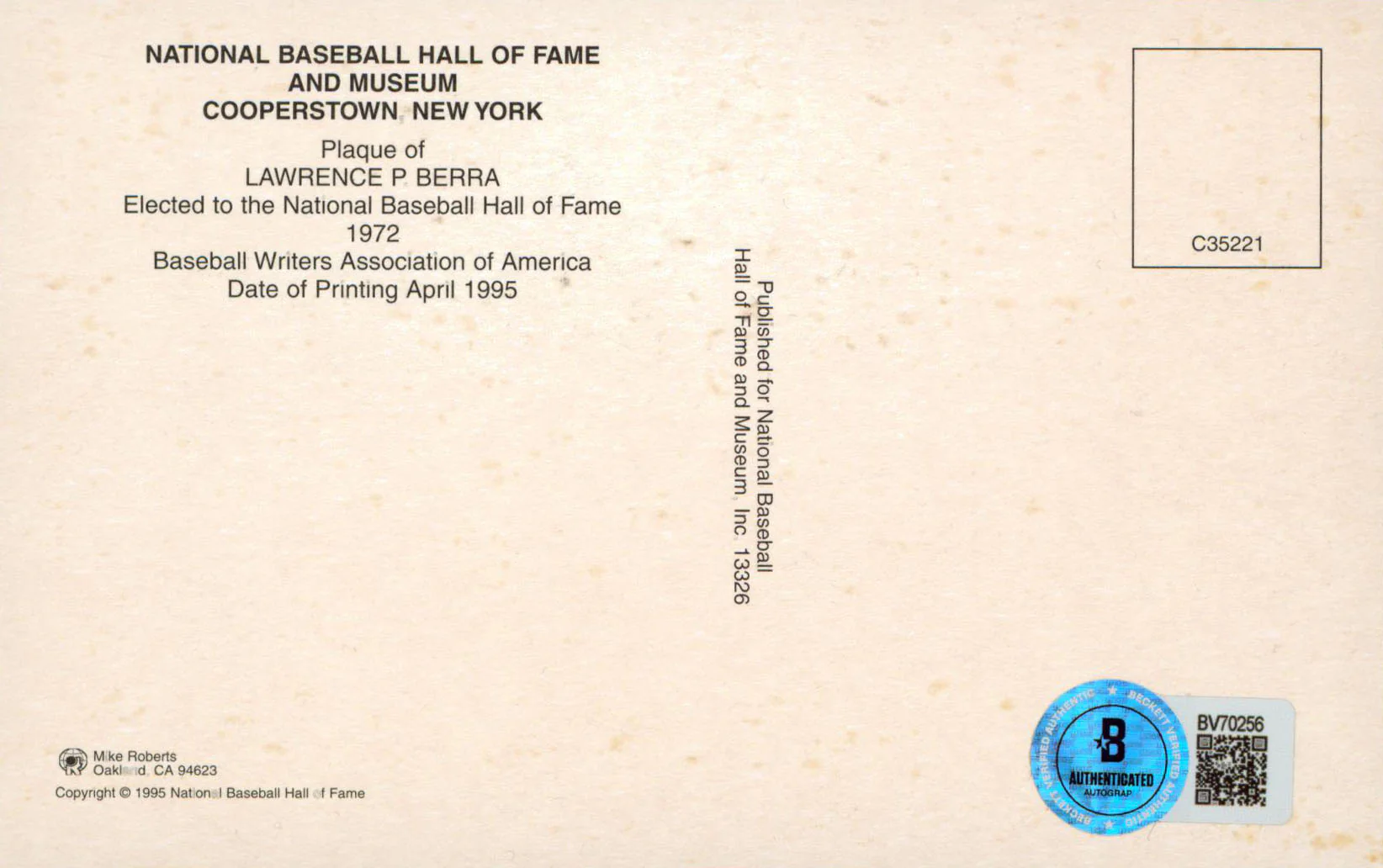Yankees Yogi Berra Authentic Signed Postcard 3.5x5.5 Autographed BAS #BV70256 - Image 3
