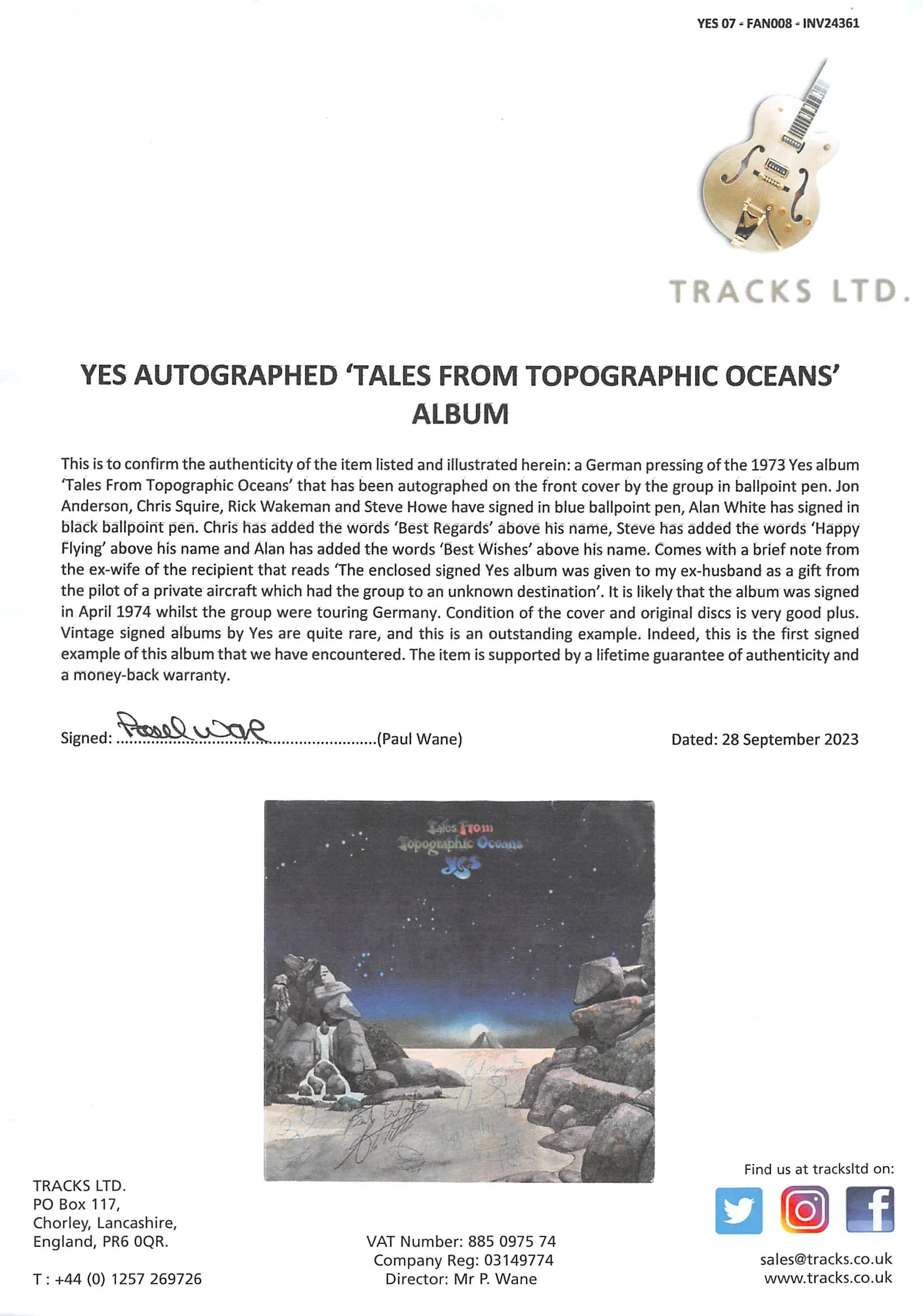 Yes (4) Anderson Squire Wakeman & Howe Signed Album Cover W/ Vinyl BAS #AC26842 - Image 8