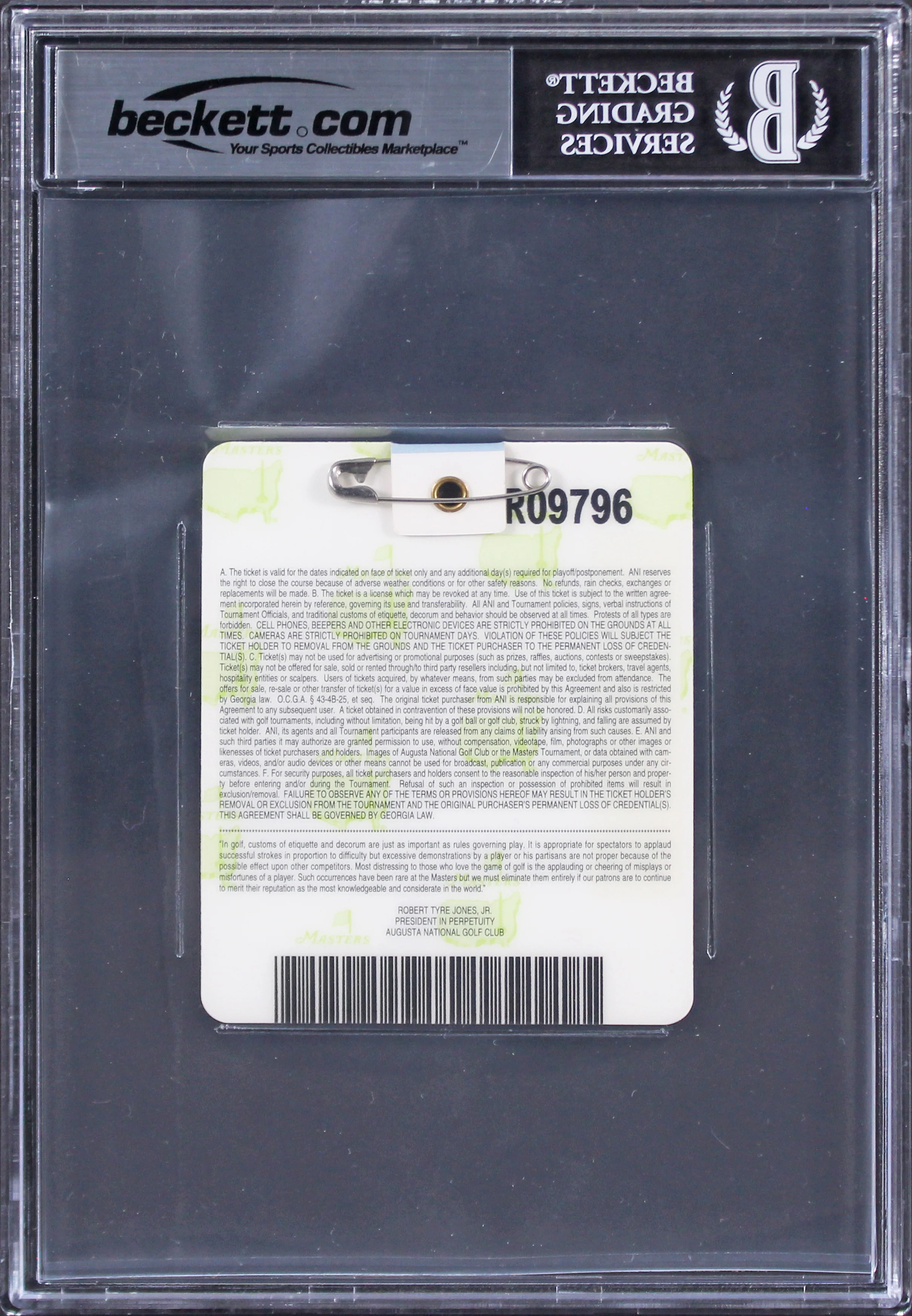 Zach Johnson Signed 2007 Masters Augusta National Club Badge Ticket BAS Slabbed - Image 3