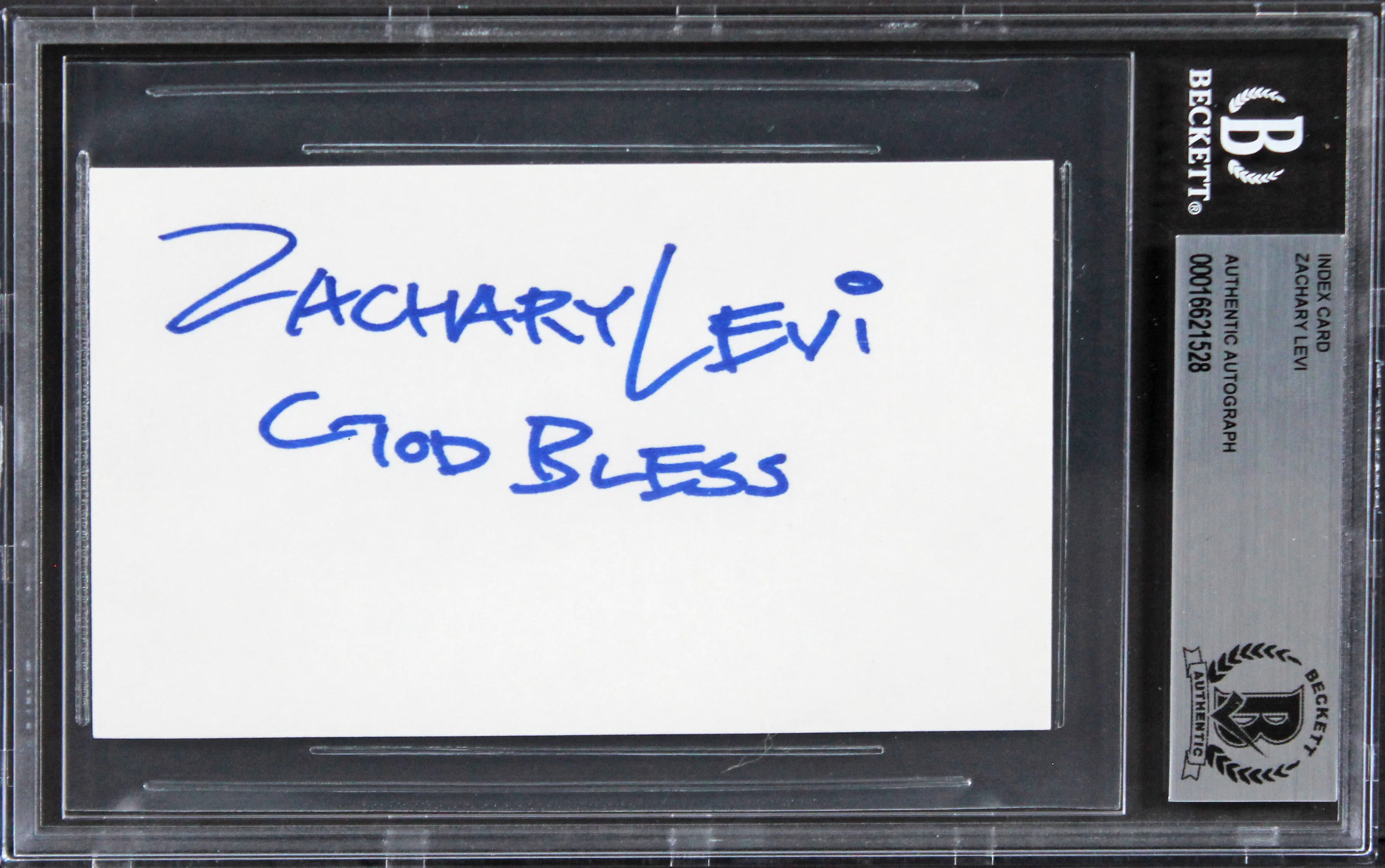 Zachary Levi Shazam! "God Bless" Authentic Signed 3x5 Index Card BAS Slabbed