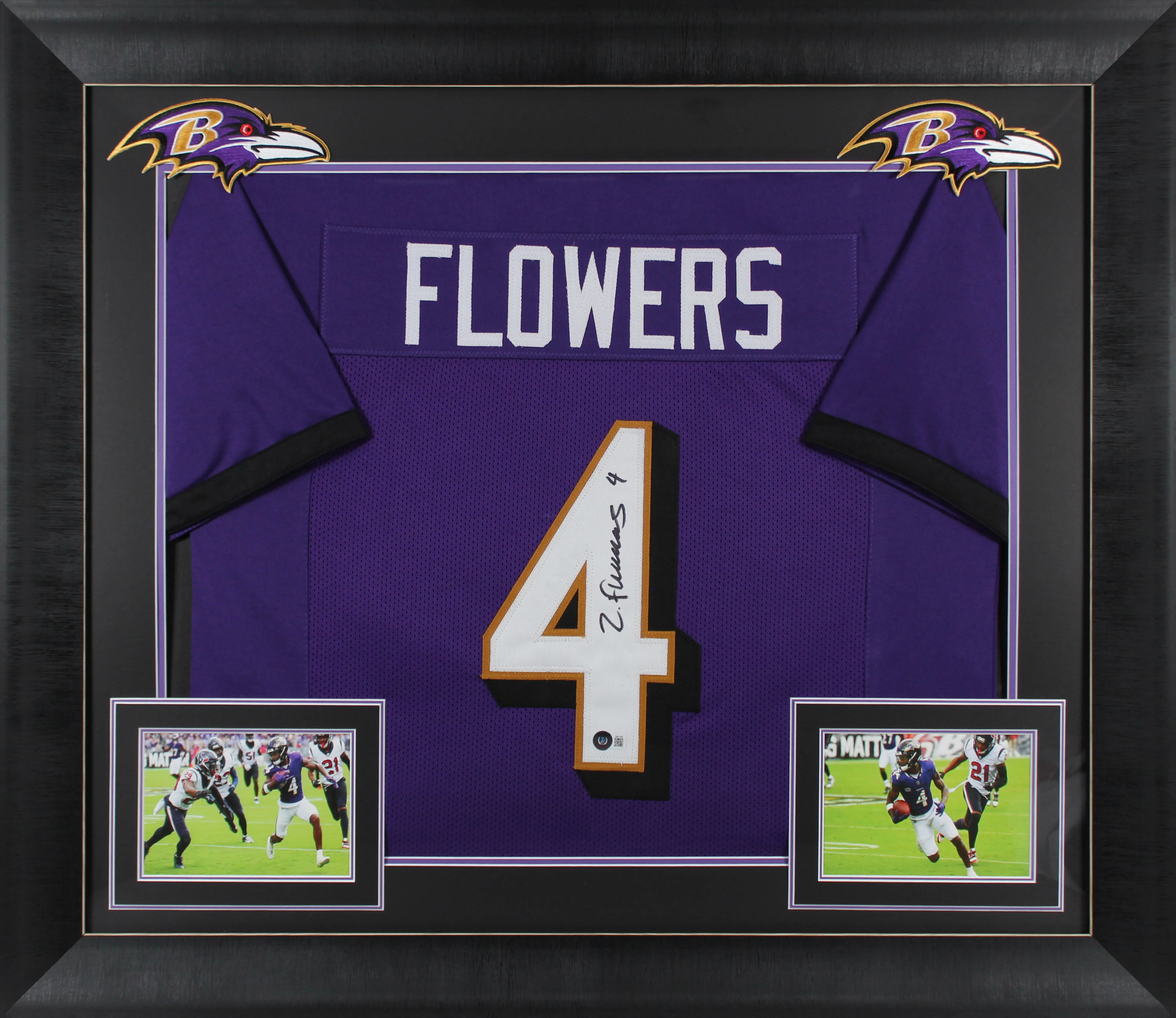 Zay Flowers Authentic Signed Purple Pro Style Framed Jersey Autographed BAS 1 - Image 2