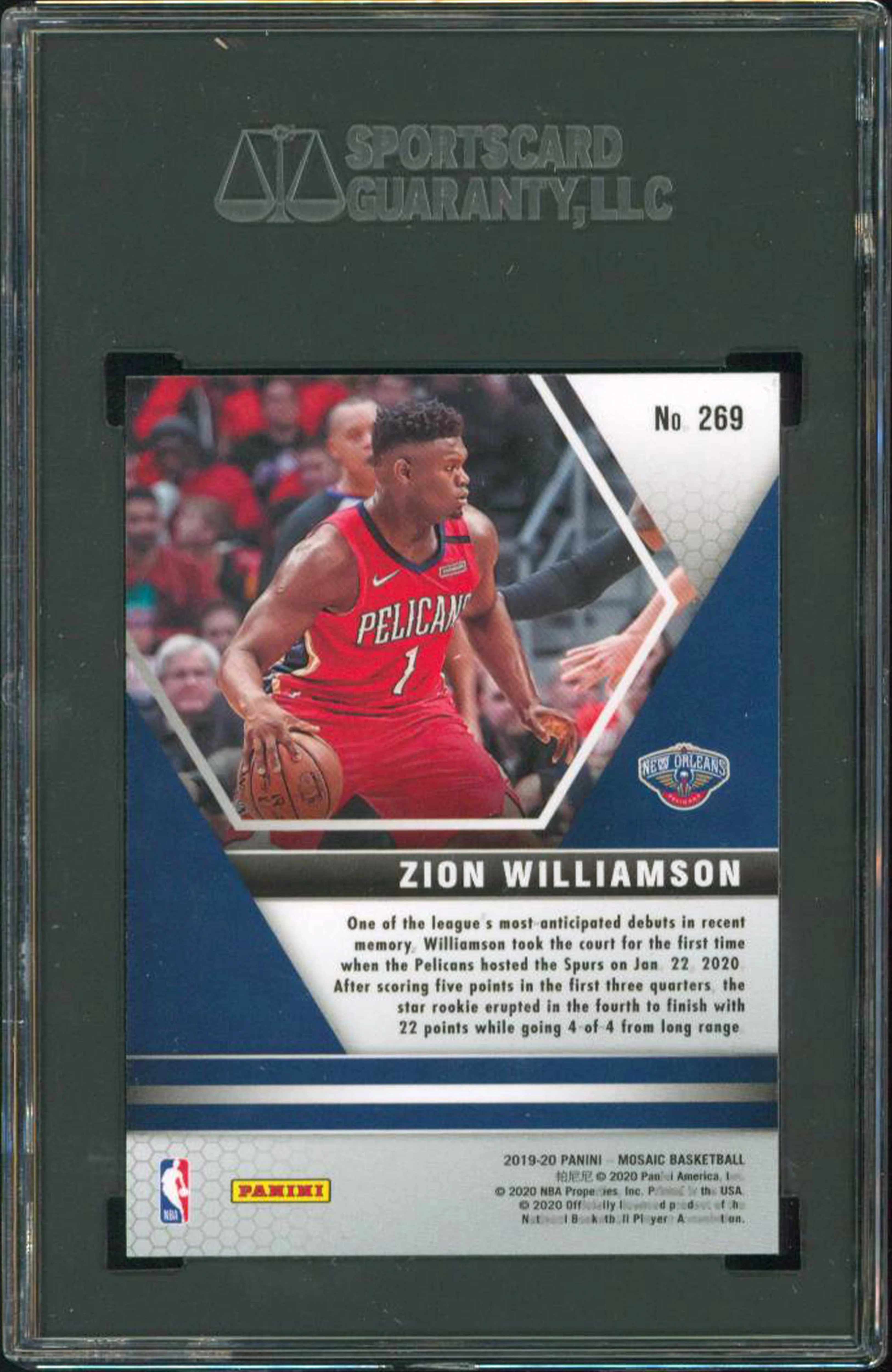 Zion Williamson 2019 Panini Mosaic #269 NBA Debut RC Card Graded Gem 10! SGC - Image 3