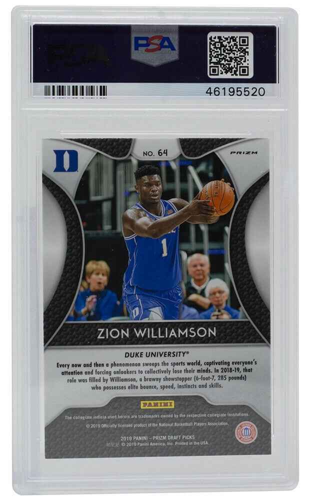 Zion Williamson Duke 2019 Panini Prizm DP Pink Pulsar #64 Card PSA GEM MT 10 - Image 2